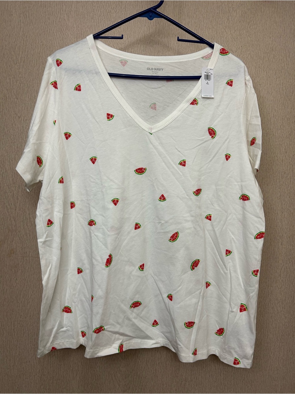 Old Navy - 100% Cotton White Watermelon T Shirt NWT - Size XL Tall